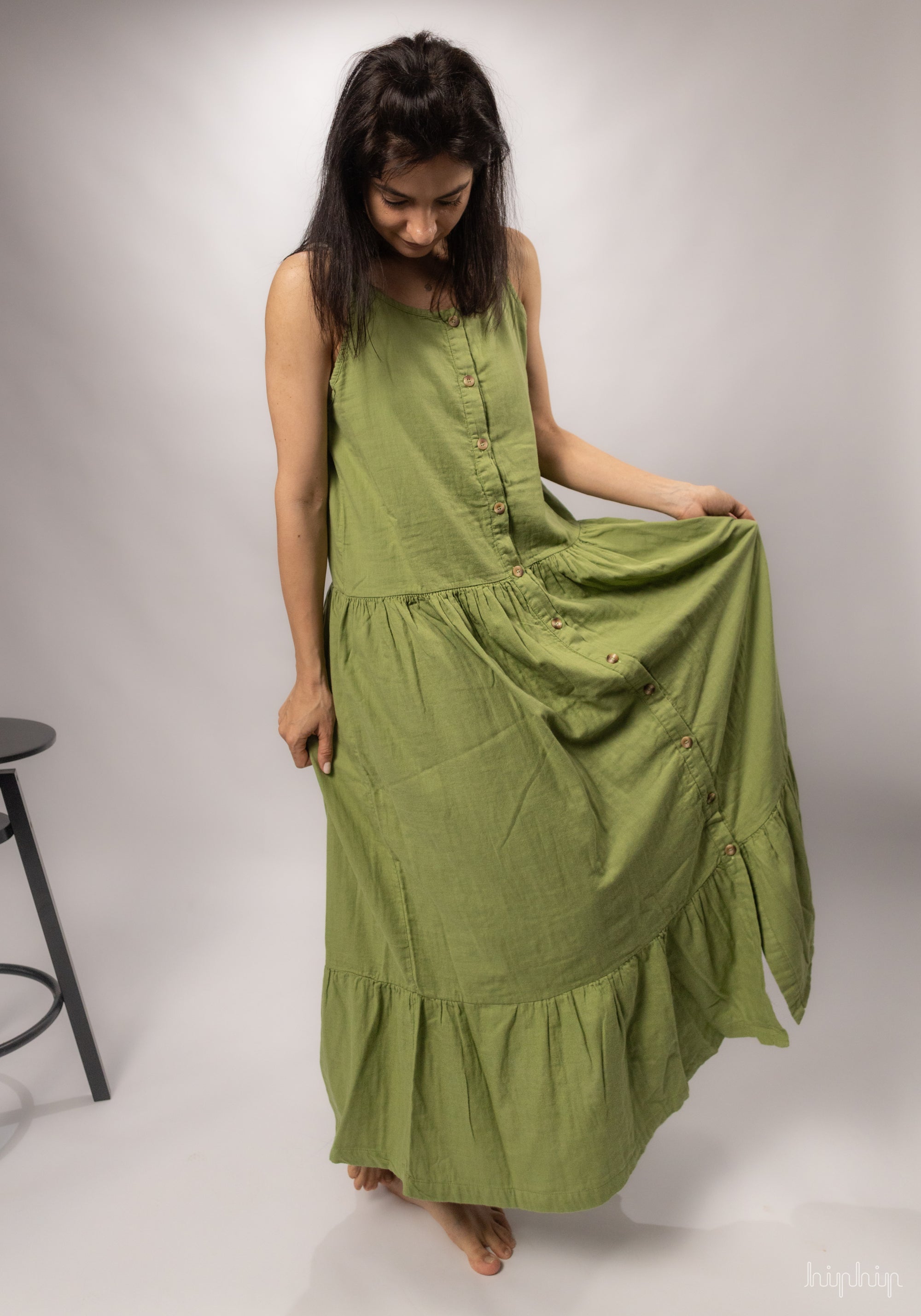 Rochie femei din muselină dublă de bumbac - Celosie Turtle Green