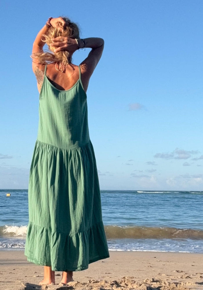 Rochie muselină dublă din bumbac - Celosie Deep Grass Green