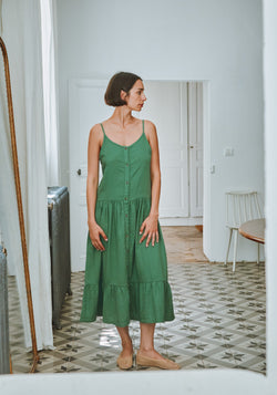 Rochie muselină dublă din bumbac - Celosie Deep Grass Green