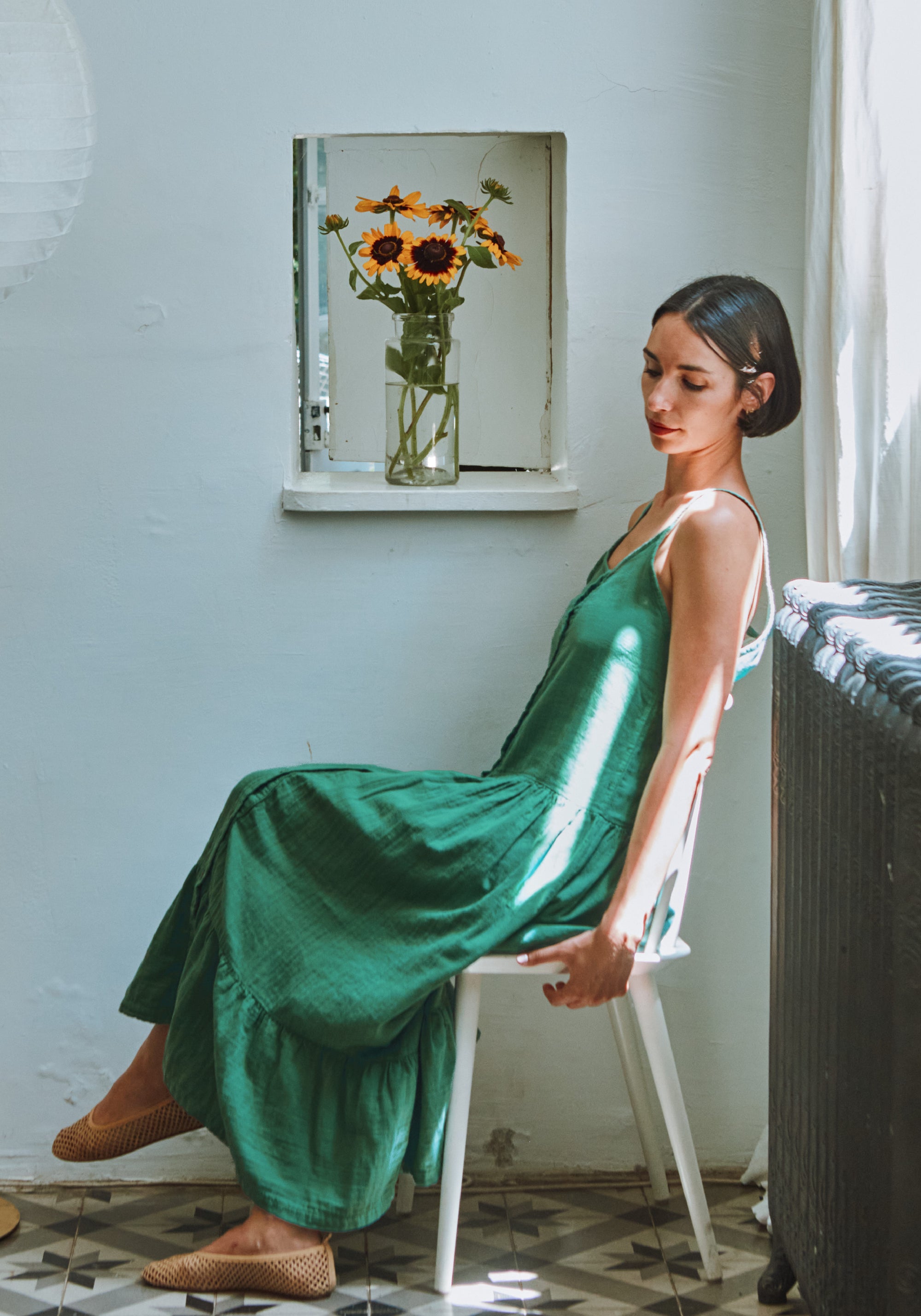 Rochie muselină dublă din bumbac - Celosie Deep Grass Green