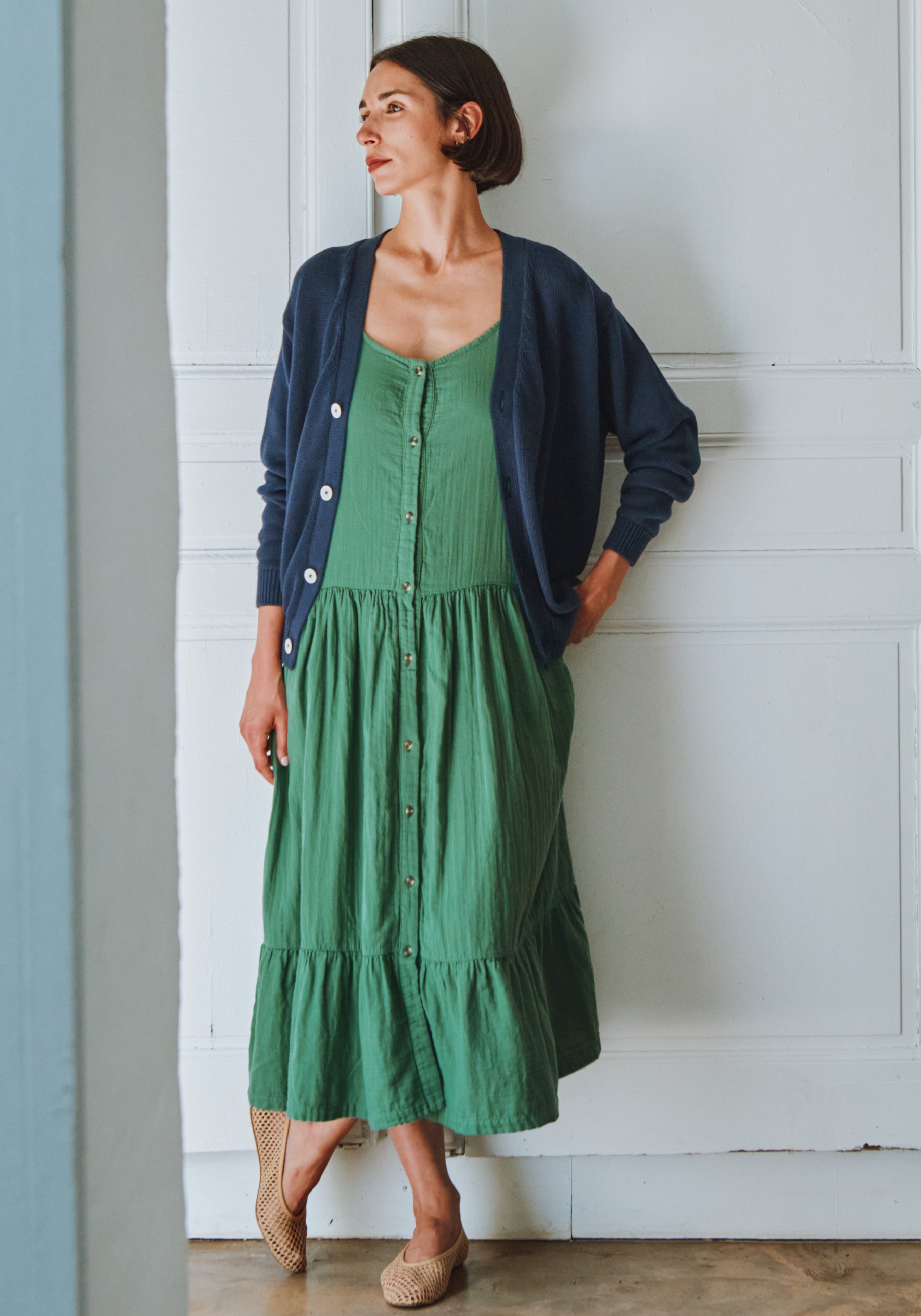 Rochie muselină dublă din bumbac - Celosie Deep Grass Green