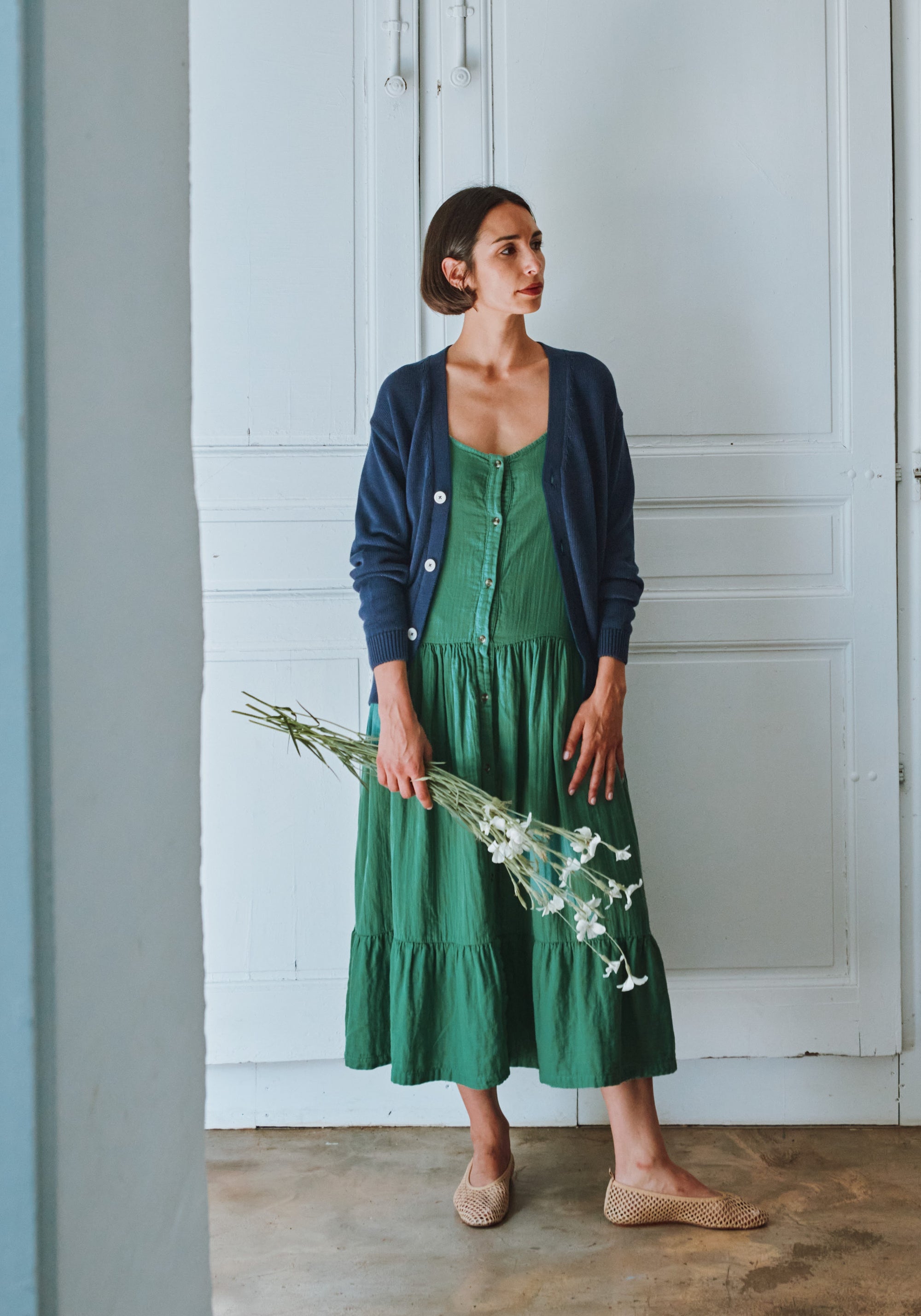 Rochie muselină dublă din bumbac - Celosie Deep Grass Green