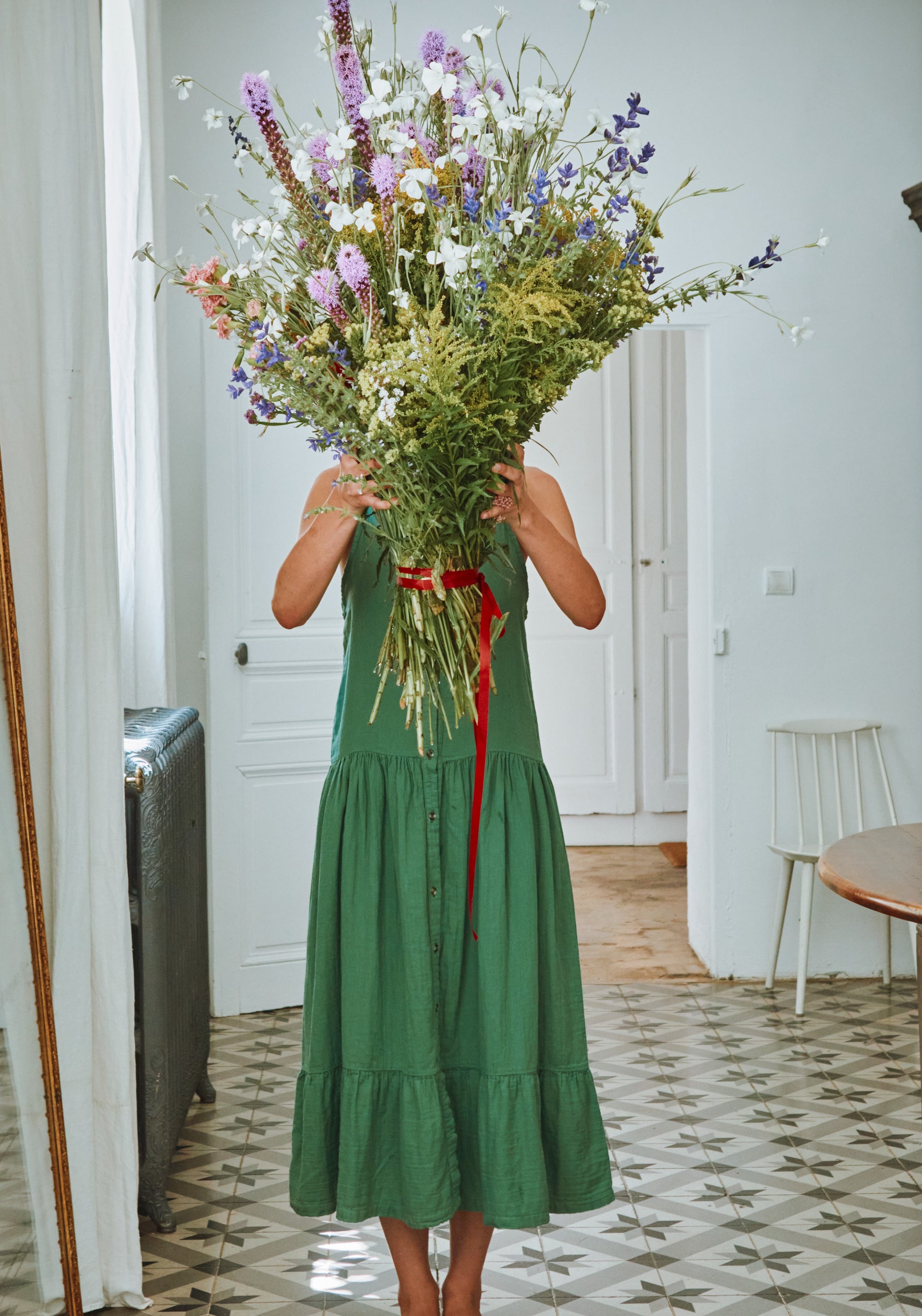 Rochie muselină dublă din bumbac - Celosie Deep Grass Green