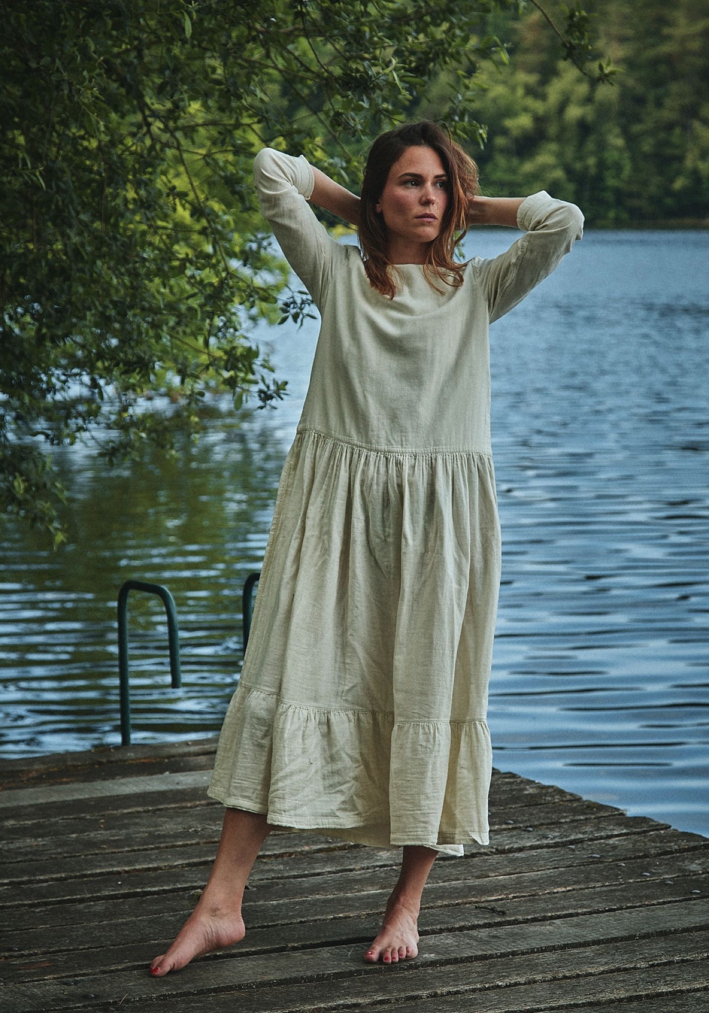 Rochie din muselină dublă de bumbac - Garua Almond Milk Poudre Organic HipHip.ro