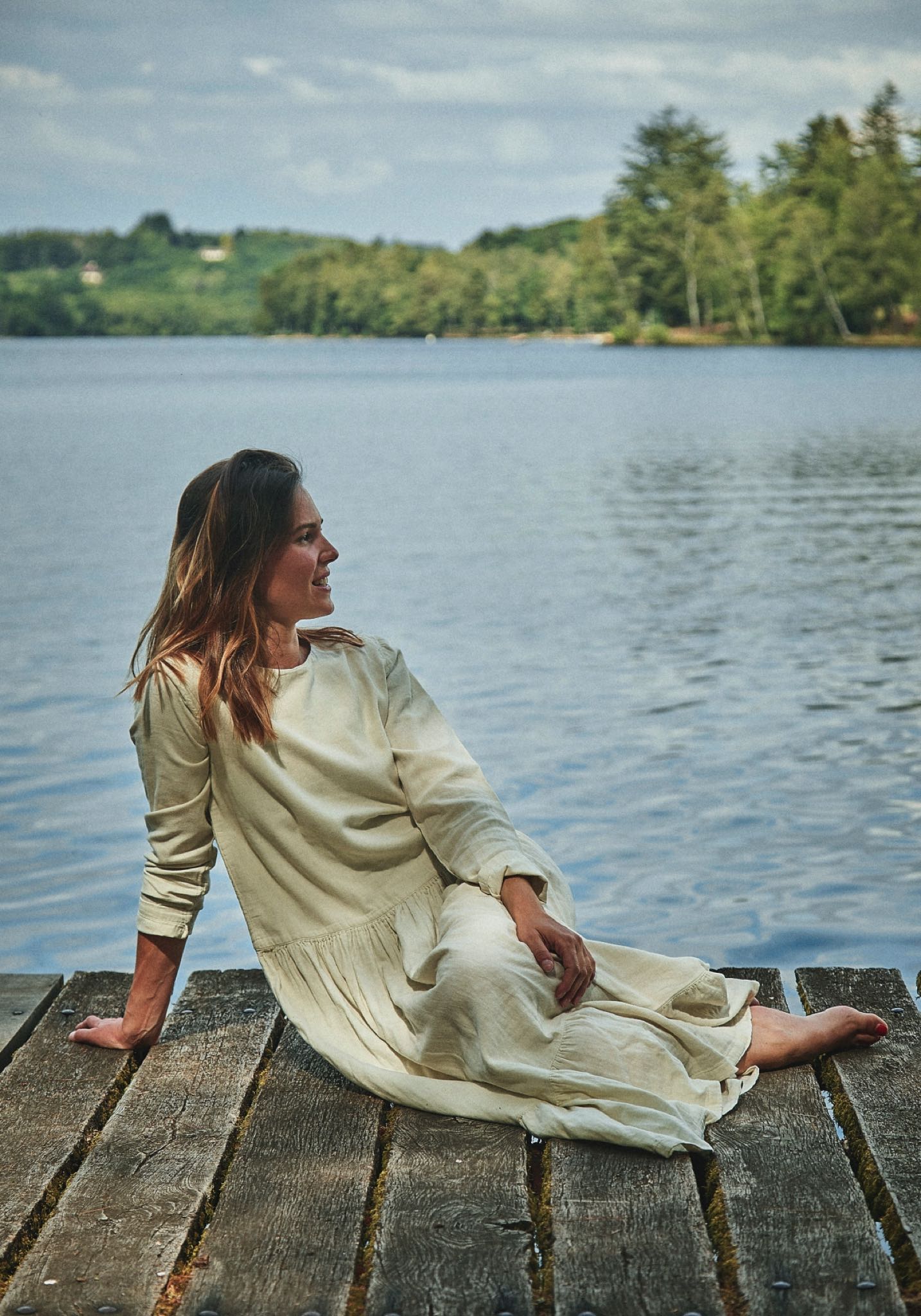 Rochie din muselină dublă de bumbac - Garua Almond Milk Poudre Organic HipHip.ro