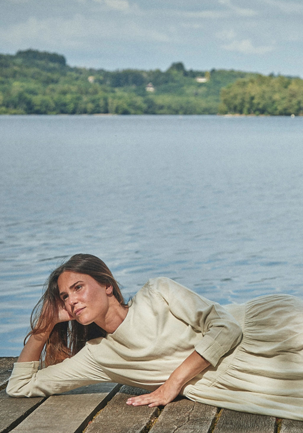 Rochie din muselină dublă de bumbac - Garua Almond Milk Poudre Organic HipHip.ro