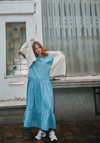 Rochie femei din muselină dublă de bumbac - Garua Faded Denim