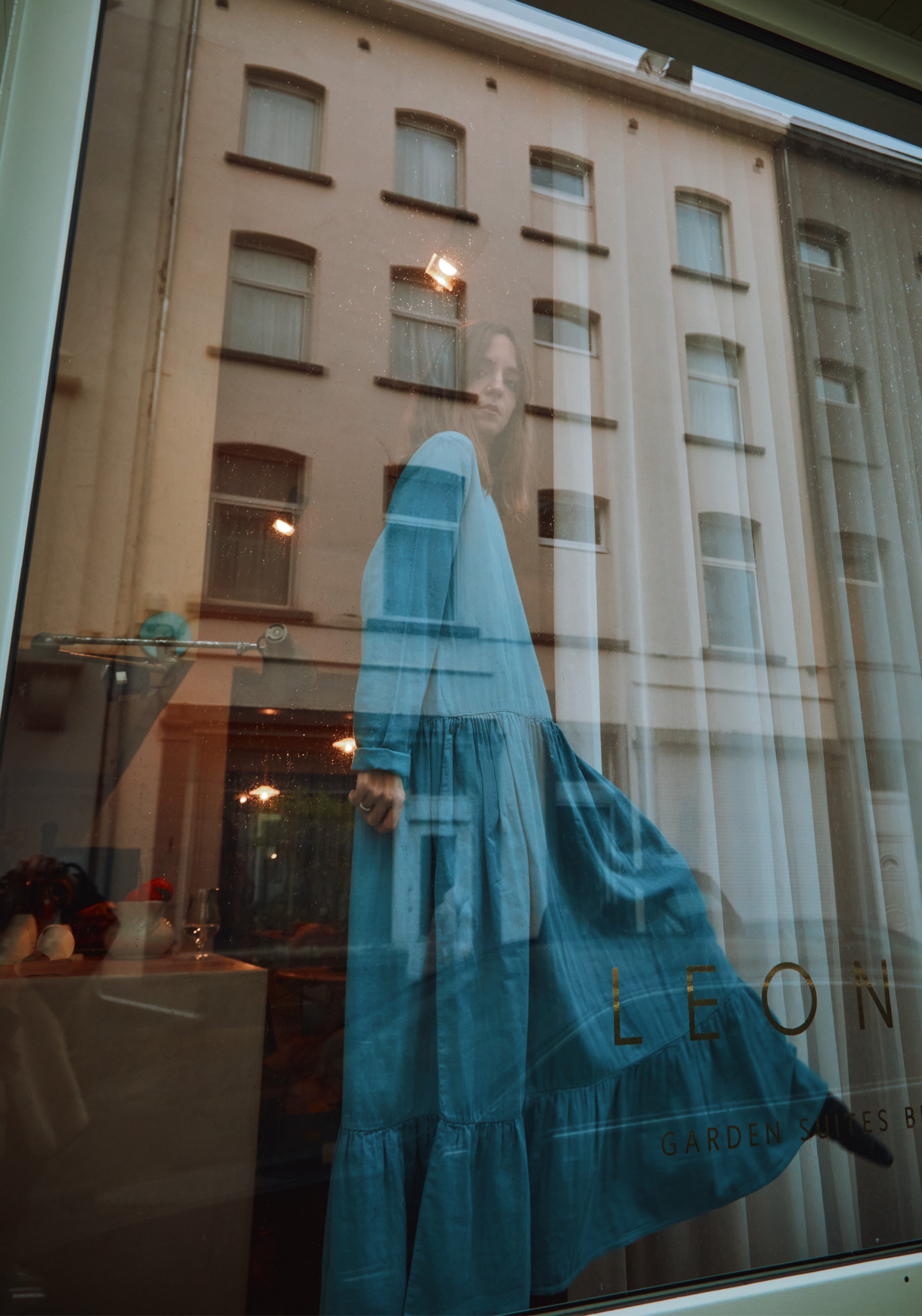 Rochie femei din muselină dublă de bumbac - Garua Faded Denim