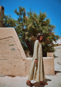 Rochie femei din muselină dublă de bumbac - Garua Olive Gray