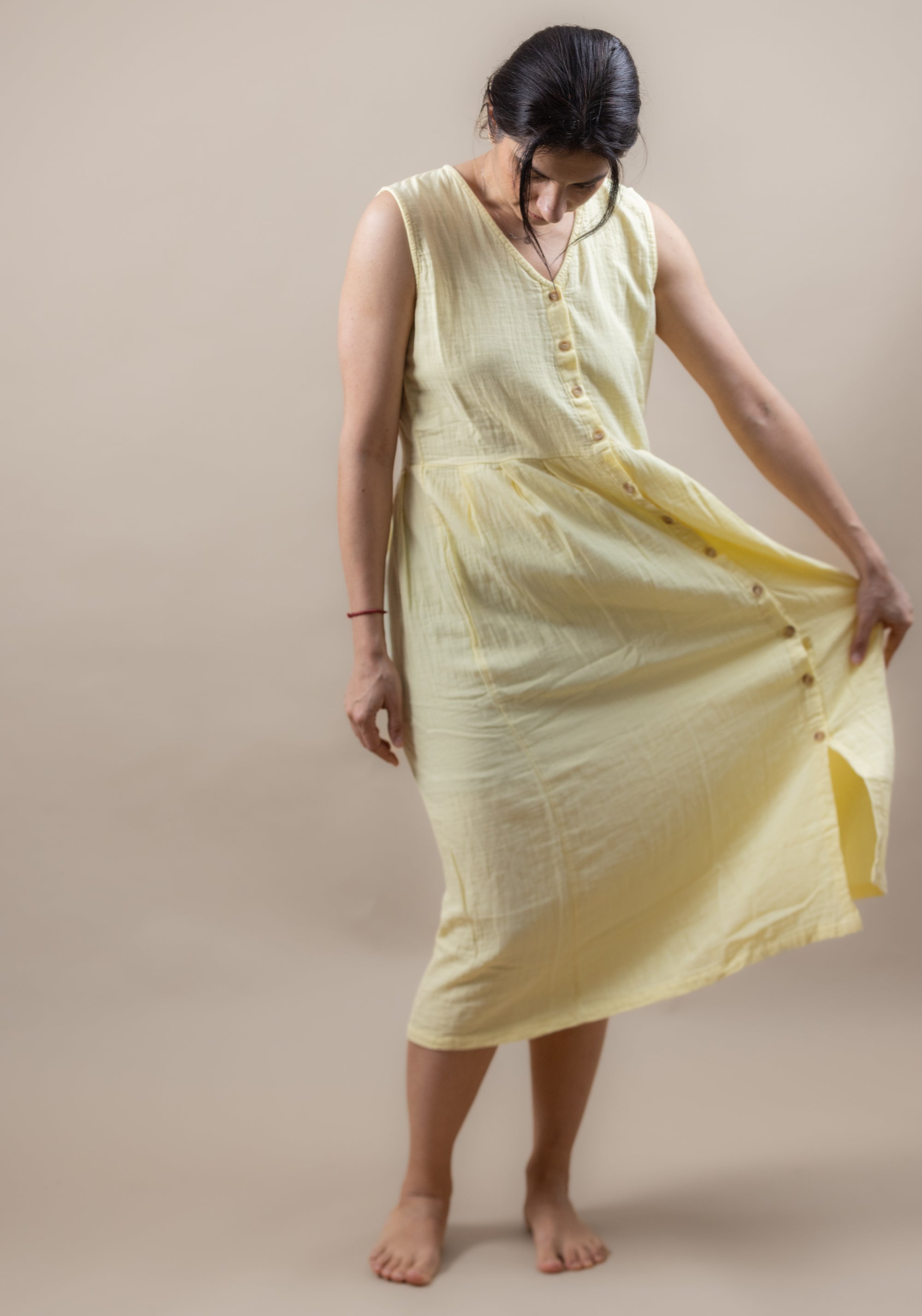 Rochie muselină dublă din bumbac - Paquerette Pastel Yellow