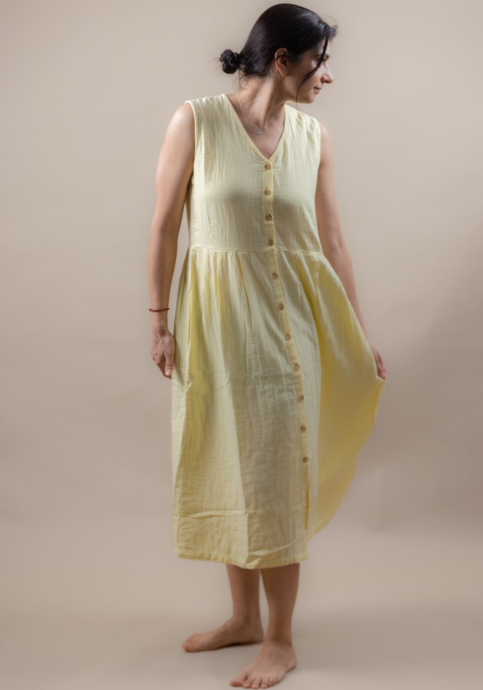 Rochie muselină dublă din bumbac - Paquerette Pastel Yellow