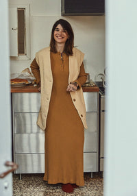 Rochie rib femei din bumbac - Tagete Dijon Poudre Organic HipHip.ro