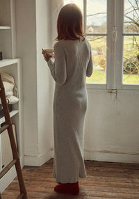Rochie rib femei din bumbac - Tagete Gris Clair Chine Poudre Organic HipHip.ro