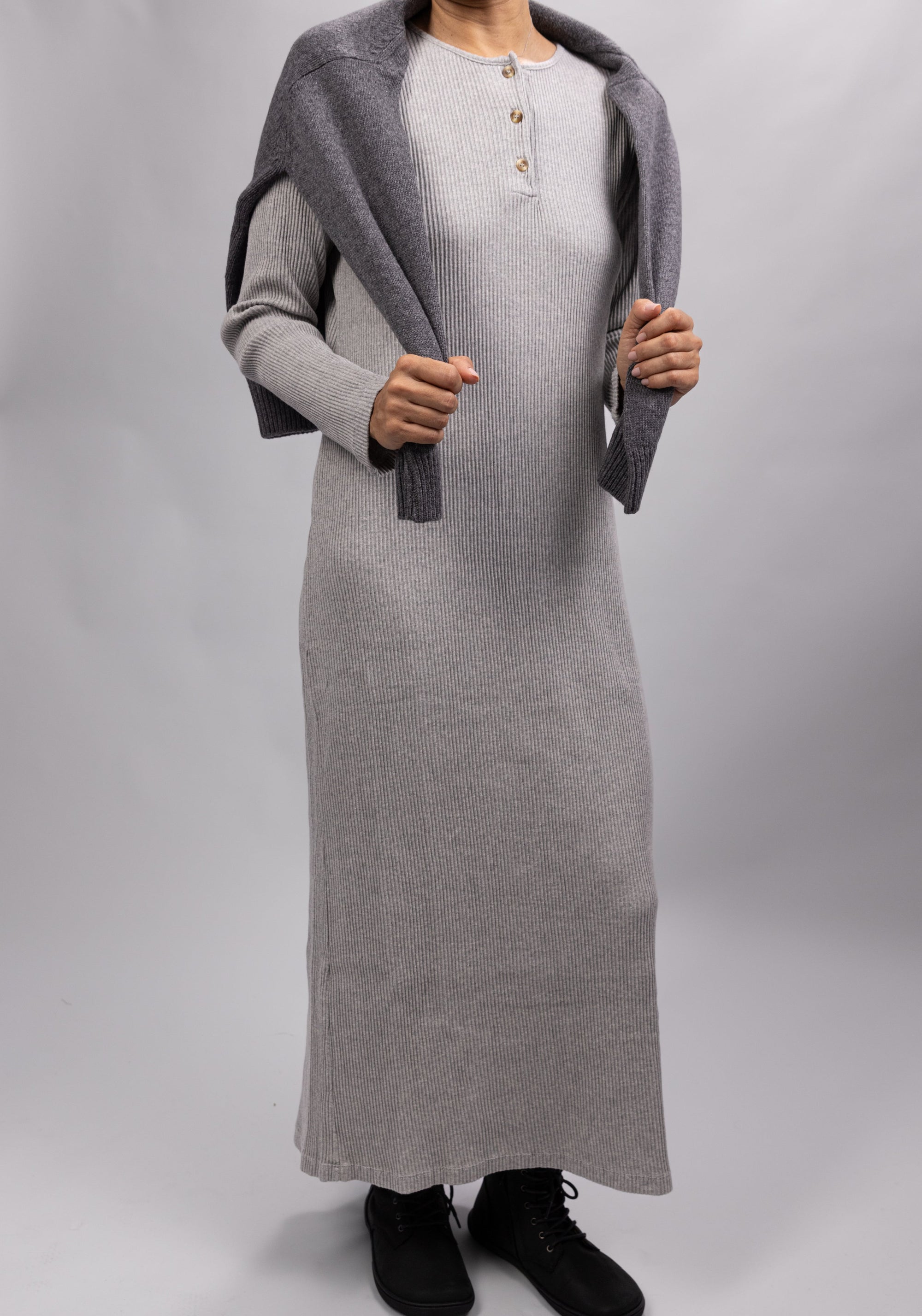 Rochie rib femei din bumbac - Tagete Gris Clair Chine Poudre Organic HipHip.ro