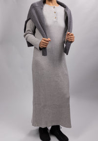Rochie rib femei din bumbac - Tagete Gris Clair Chine Poudre Organic HipHip.ro