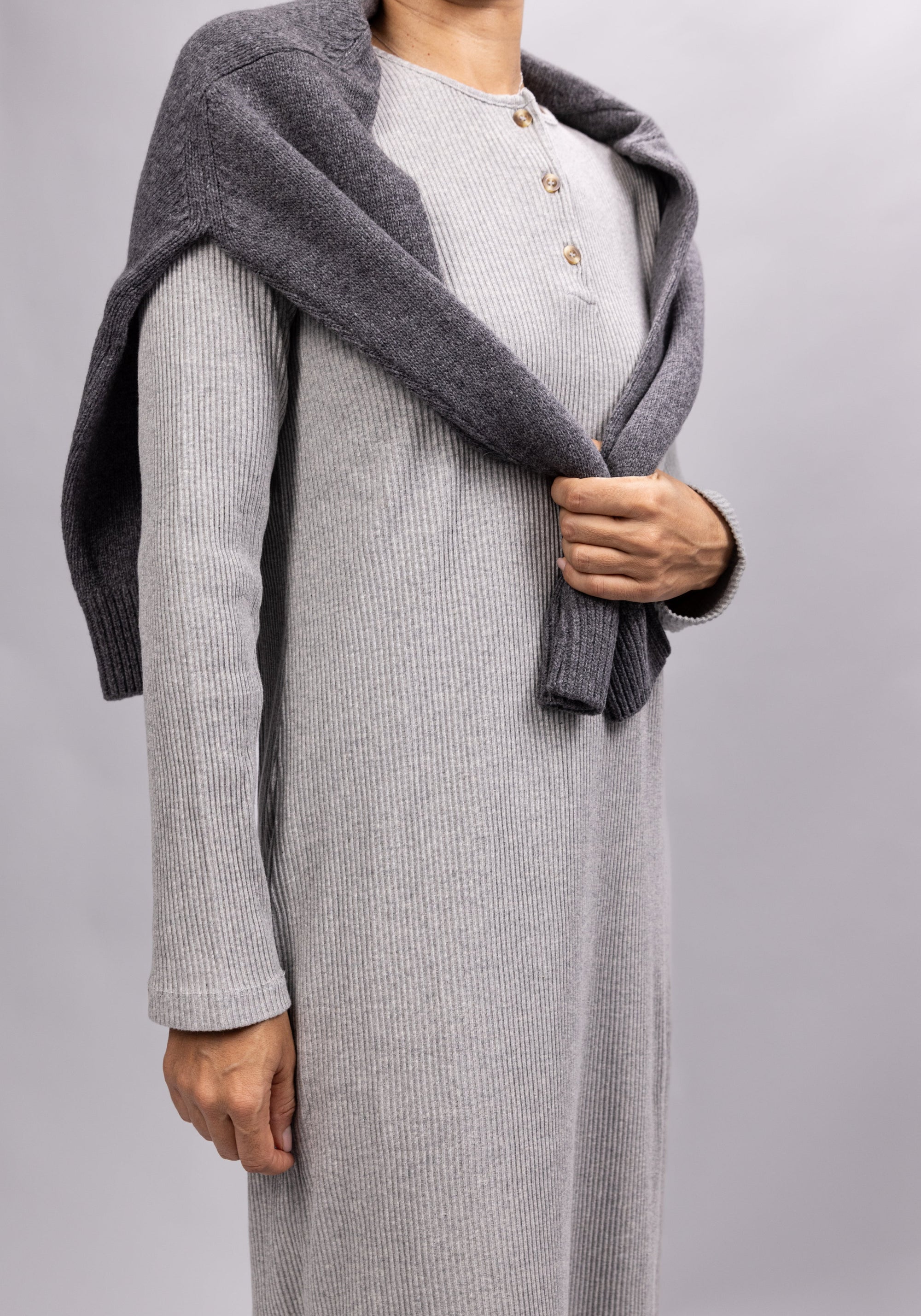Rochie rib femei din bumbac - Tagete Gris Clair Chine Poudre Organic HipHip.ro