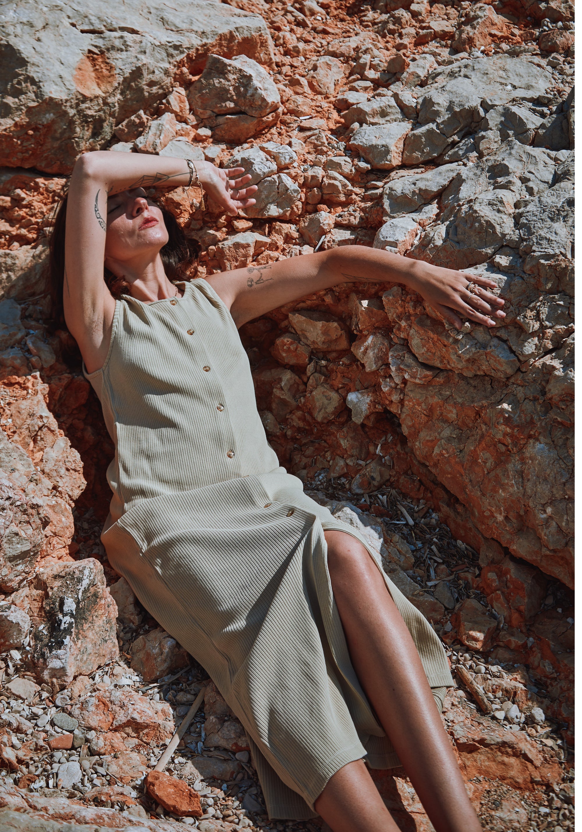 Rochie rib femei din bumbac - Iris Olive Gray