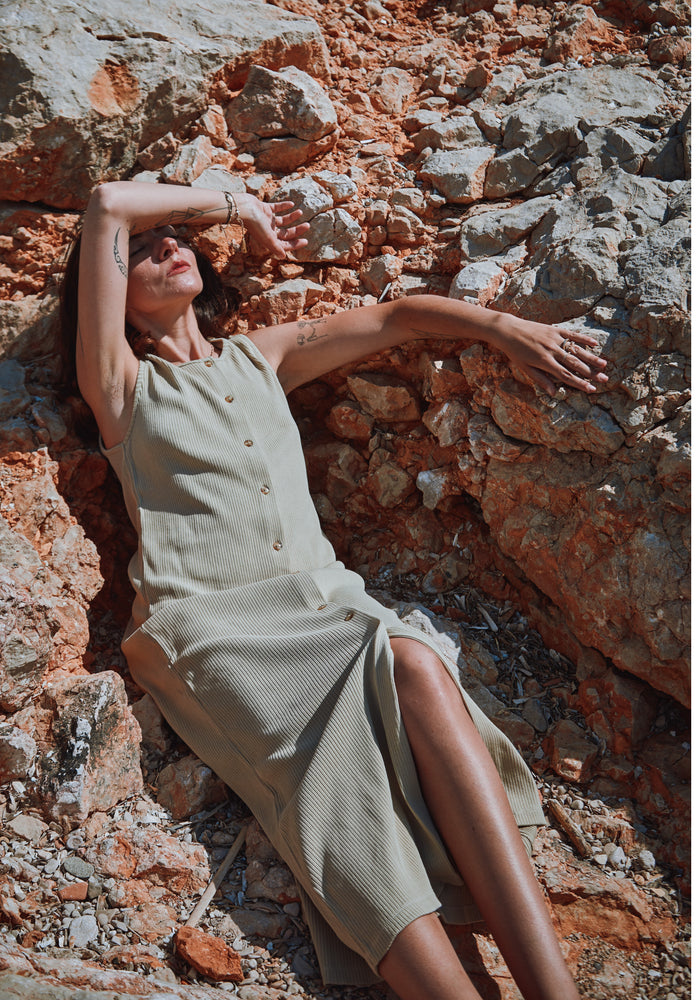 Rochie rib femei din bumbac - Iris Olive Gray