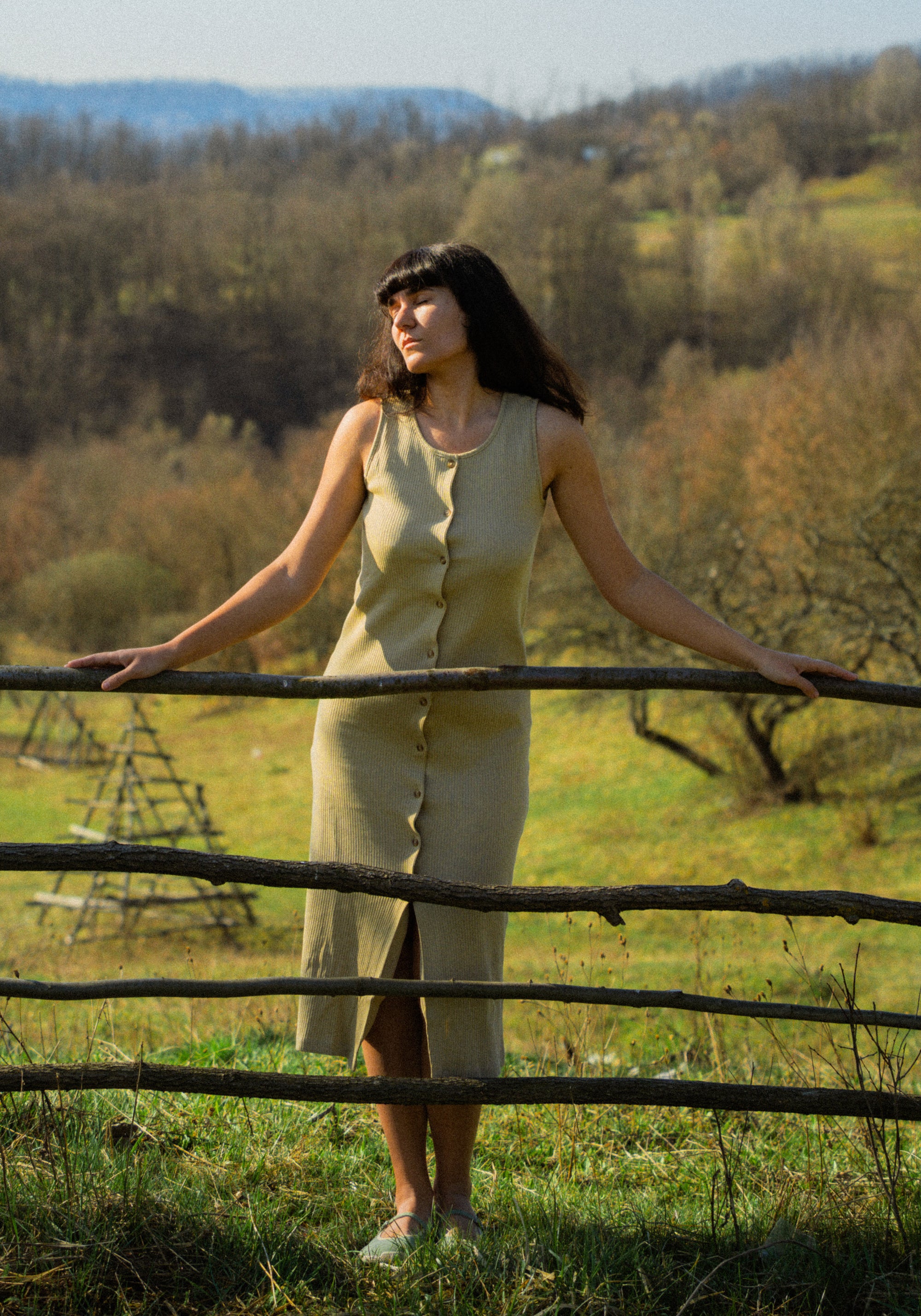 Rochie rib femei din bumbac - Iris Olive Gray