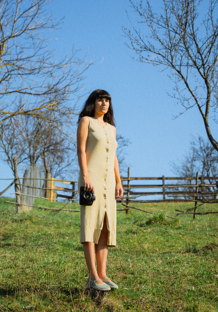 Rochie rib femei din bumbac - Iris Olive Gray