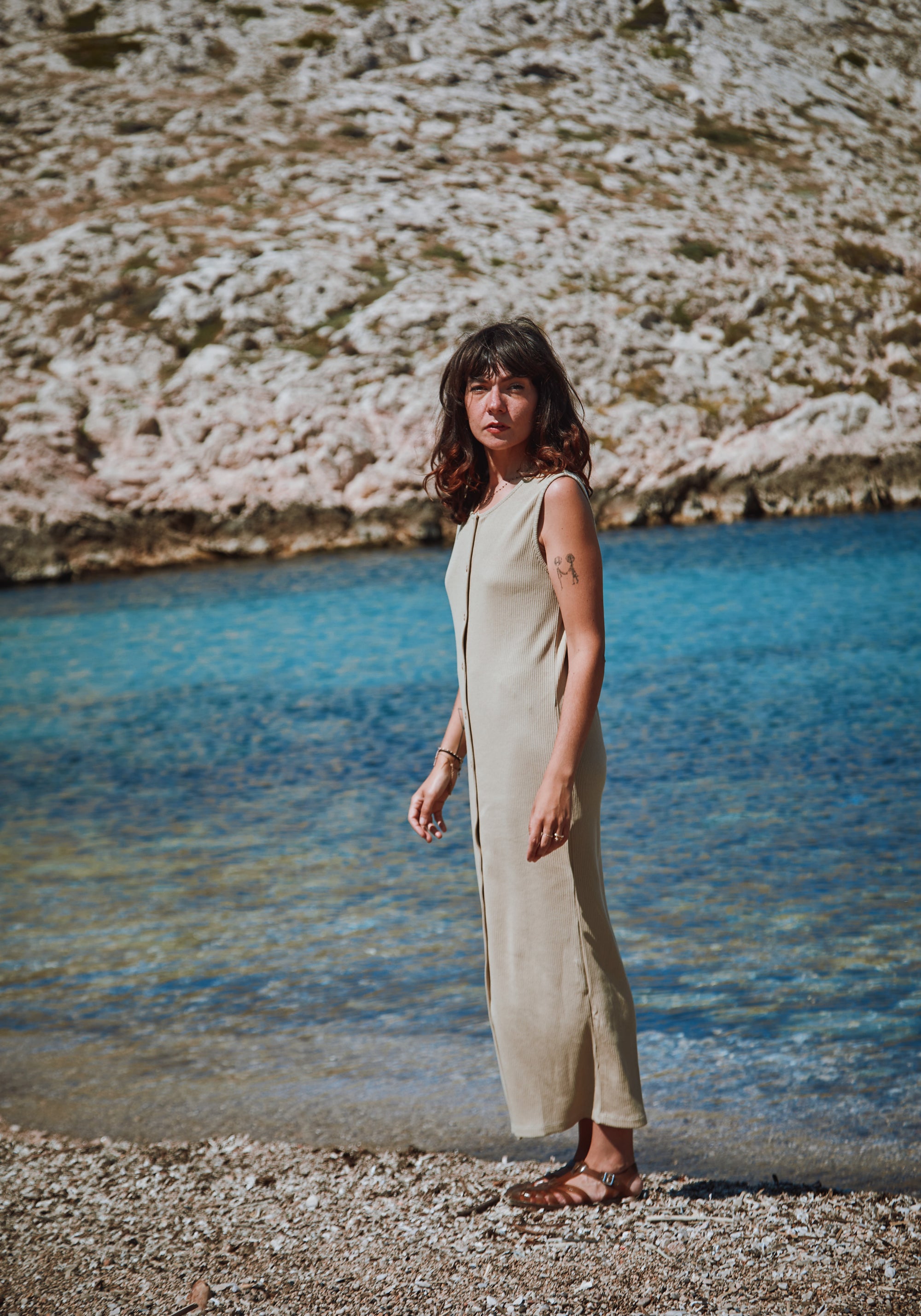 Rochie rib femei din bumbac - Iris Olive Gray