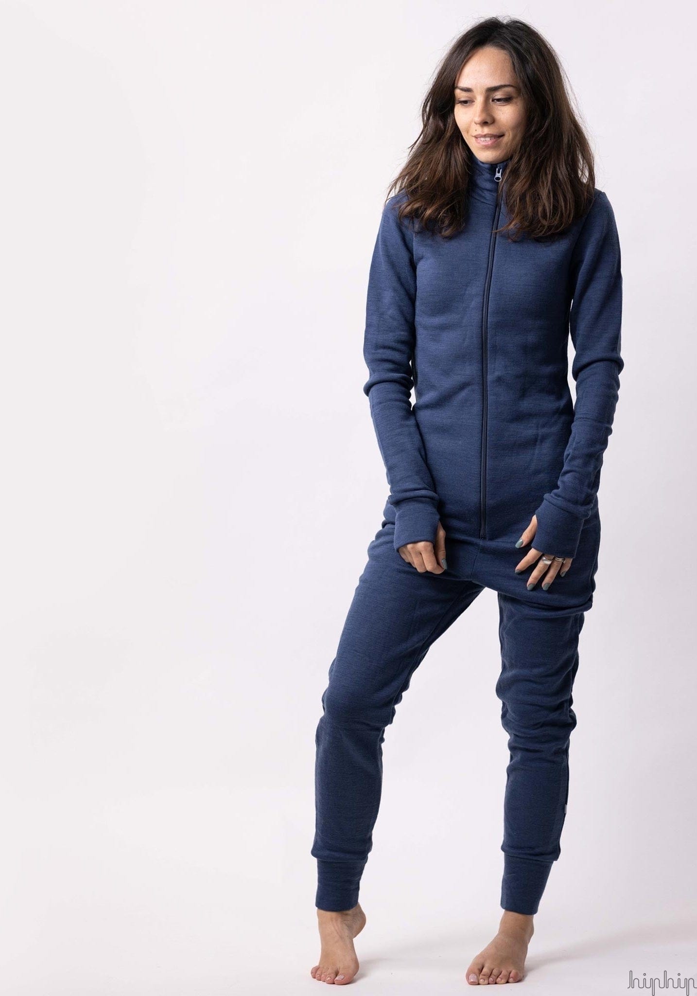 Salopetă brushed din lână merinos - Dark Blue