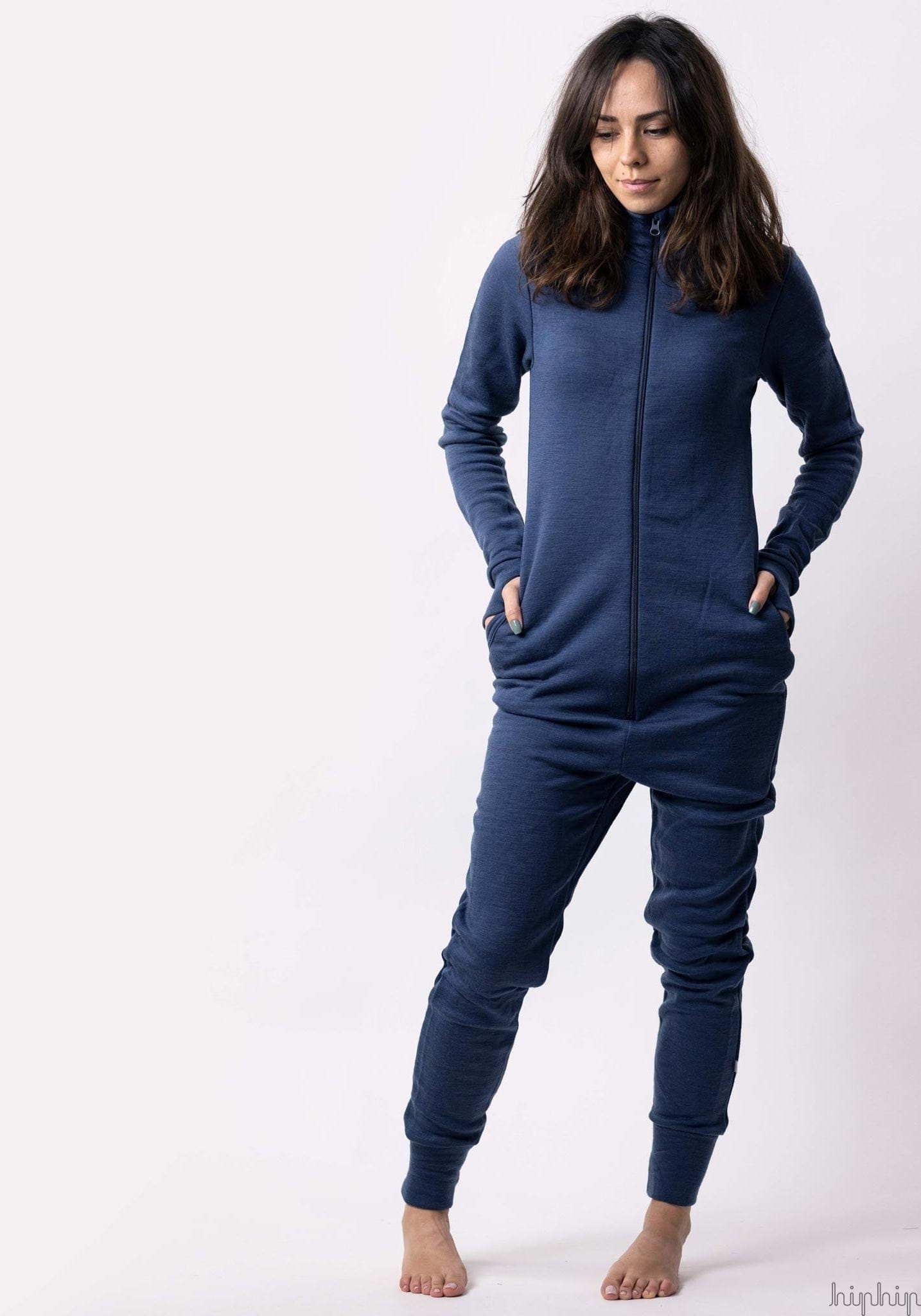 Salopetă brushed din lână merinos - Dark Blue