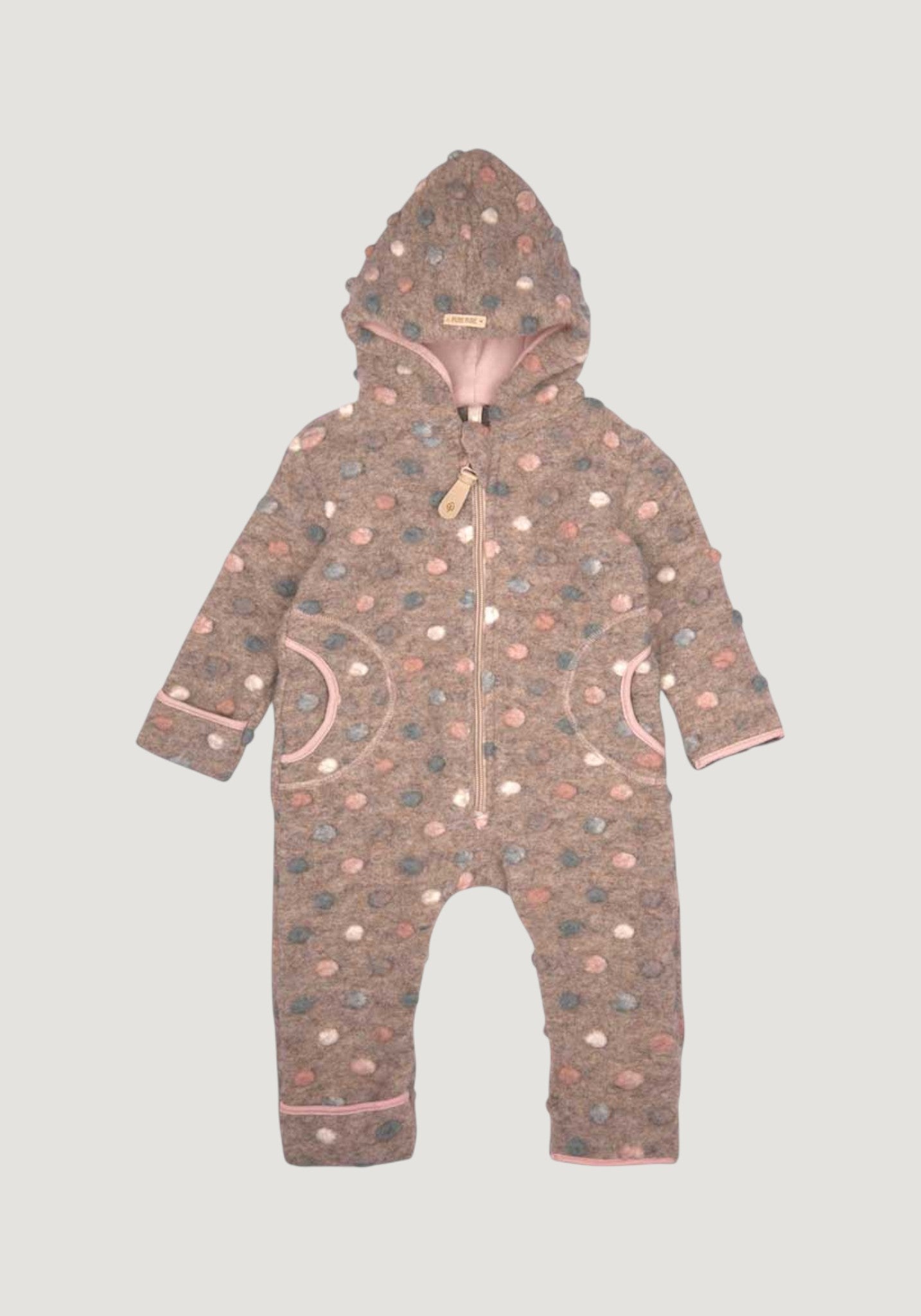 Salopetă cu botoși și mănuși din lână fiartă - Cashmere Dots