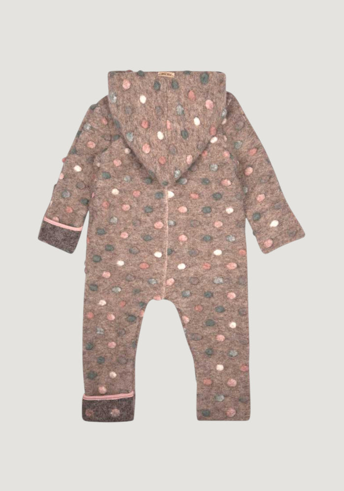 Salopetă cu botoși și mănuși din lână fiartă - Cashmere Dots