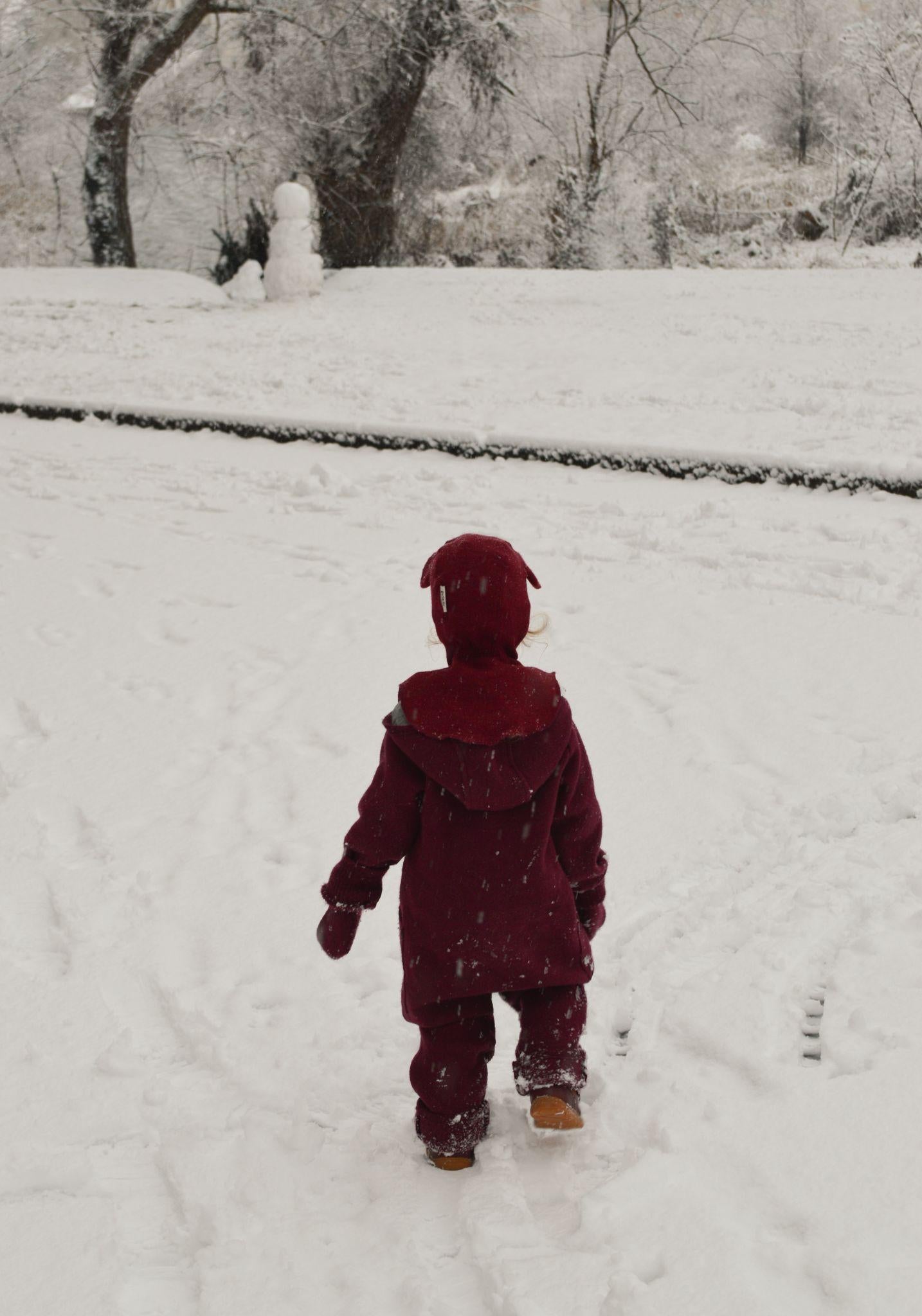 Salopetă cu mănuși și botoși din lână merinos fiartă - Cassis