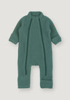 Salopetă cu mănuși și botoși fleece din lână merinos - Balsam Green