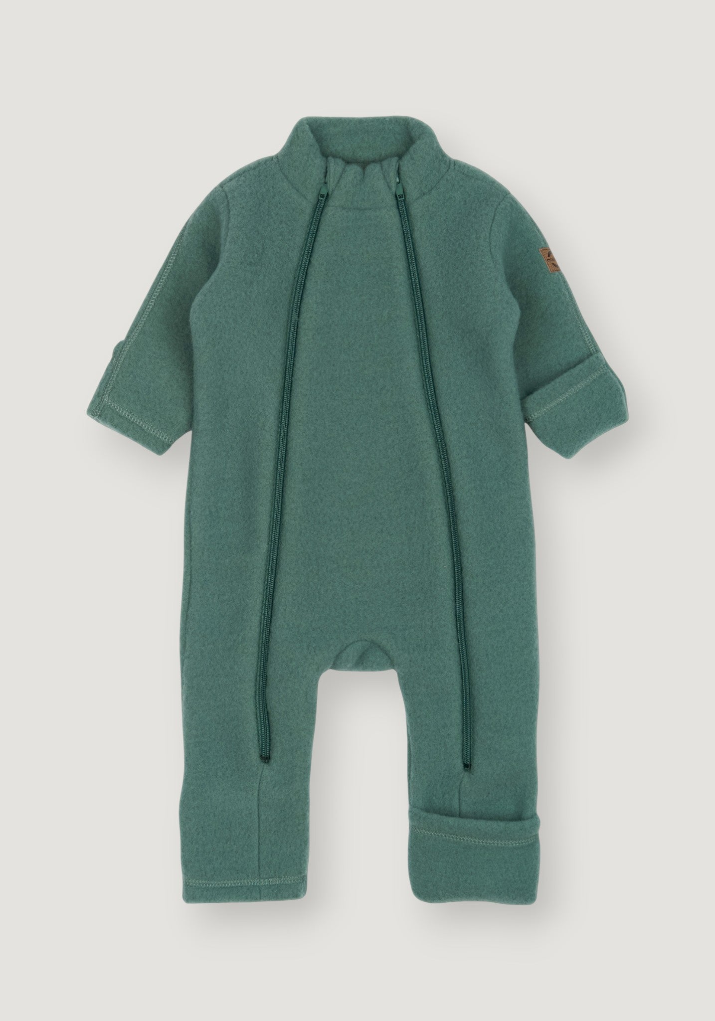 Salopetă cu mănuși și botoși fleece din lână merinos - Balsam Green