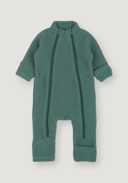 Salopetă cu mănuși și botoși fleece din lână merinos - Balsam Green