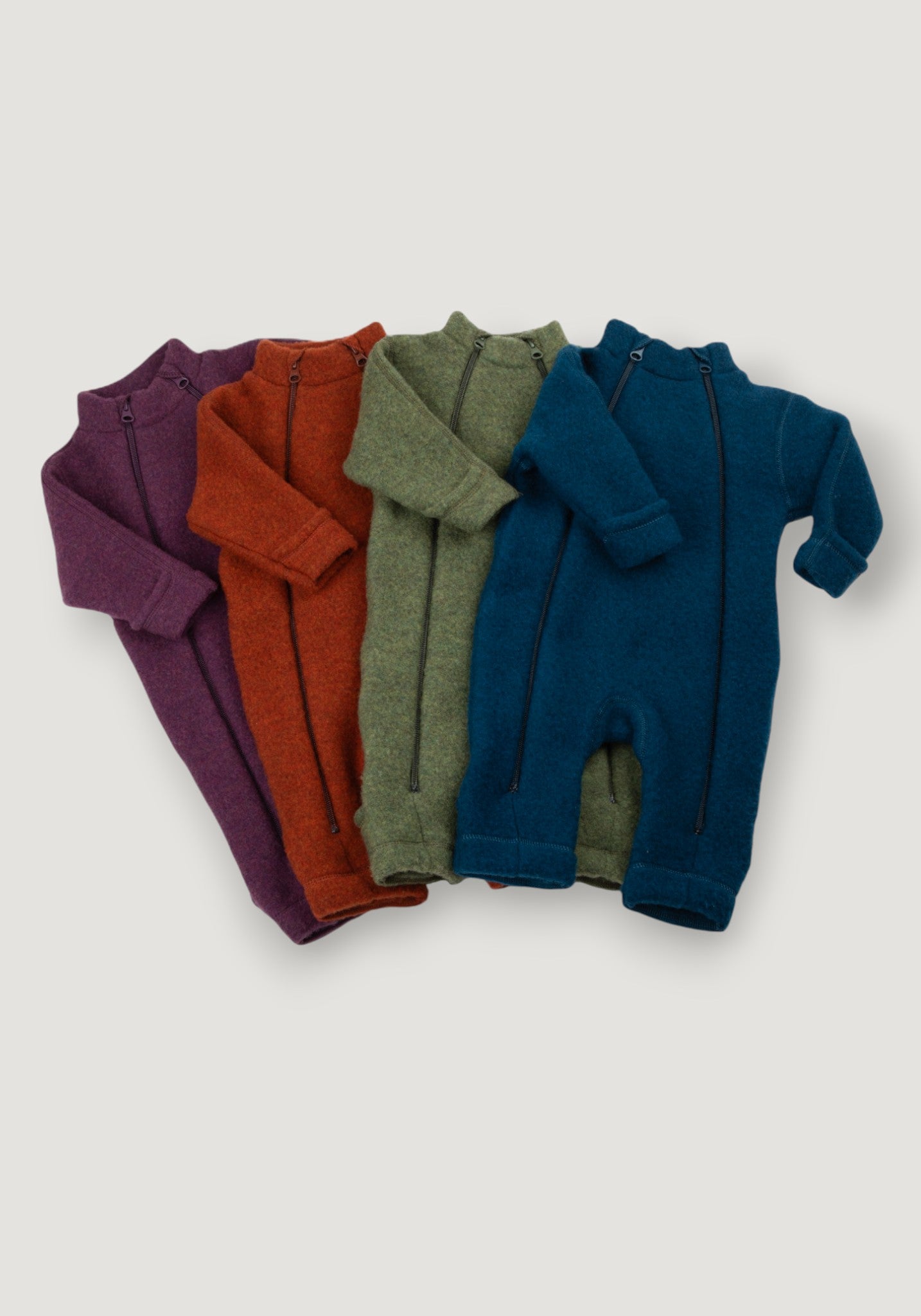 Salopetă cu mănuși și botoși fleece din lână merinos - Dark Olive