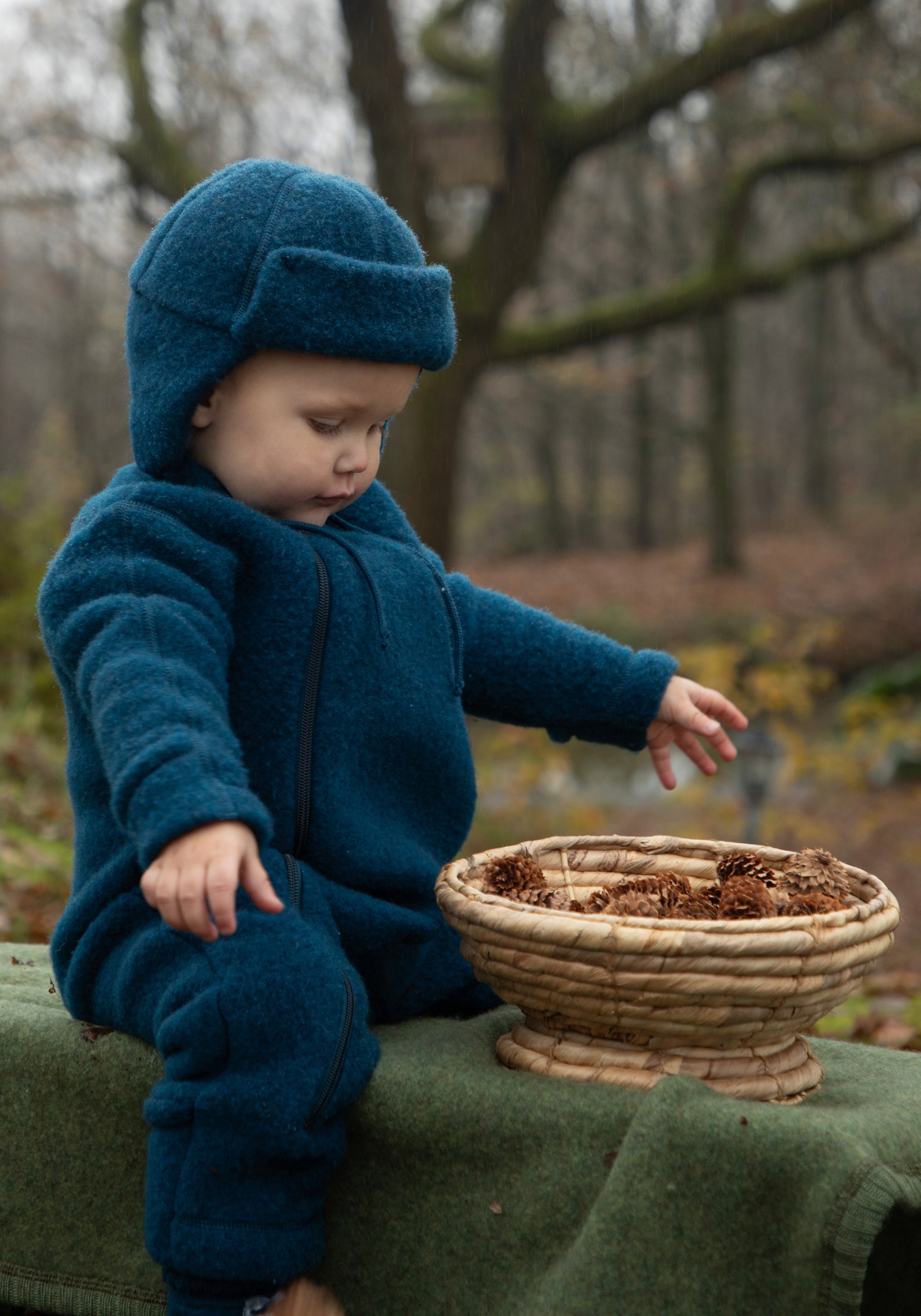 Căciulă dublată fleece din lână merinos - Dark Turquoise