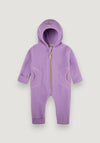 Salopetă cu mănuși și botoși fleece din lână merinos - Lilac 62/68
