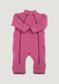 Overall cu mănuși și botoși fleece din lână merinos - Pink 60