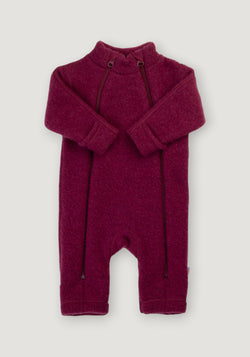 Salopetă cu mănuși și botoși fleece din lână merinos - Pink