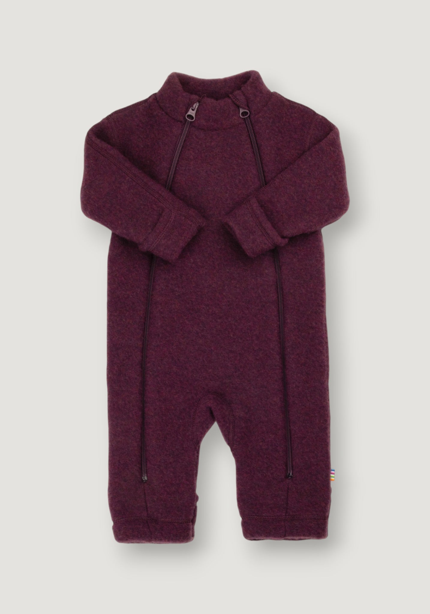 Salopetă cu mănuși și botoși fleece din lână merinos - Plum 60