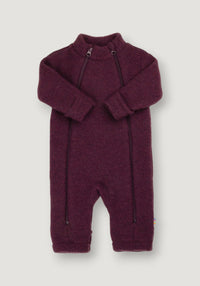 Salopetă cu mănuși și botoși fleece din lână merinos - Plum 60