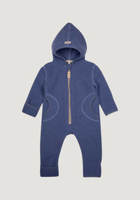 Salopetă fleece cu botoși și mănuși din lână merinos - Smoke Blue