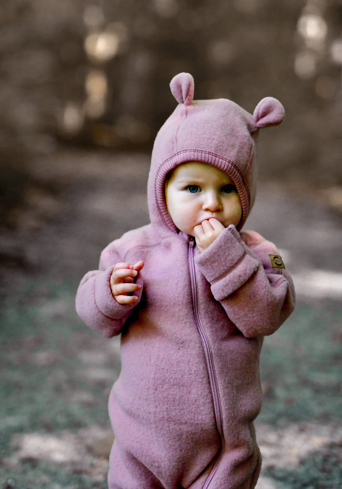 Salopetă fleece cu glugă, mănuși și botoși din lână merinos - Teddy Bear Burlwood Mikk-line HipHip.ro