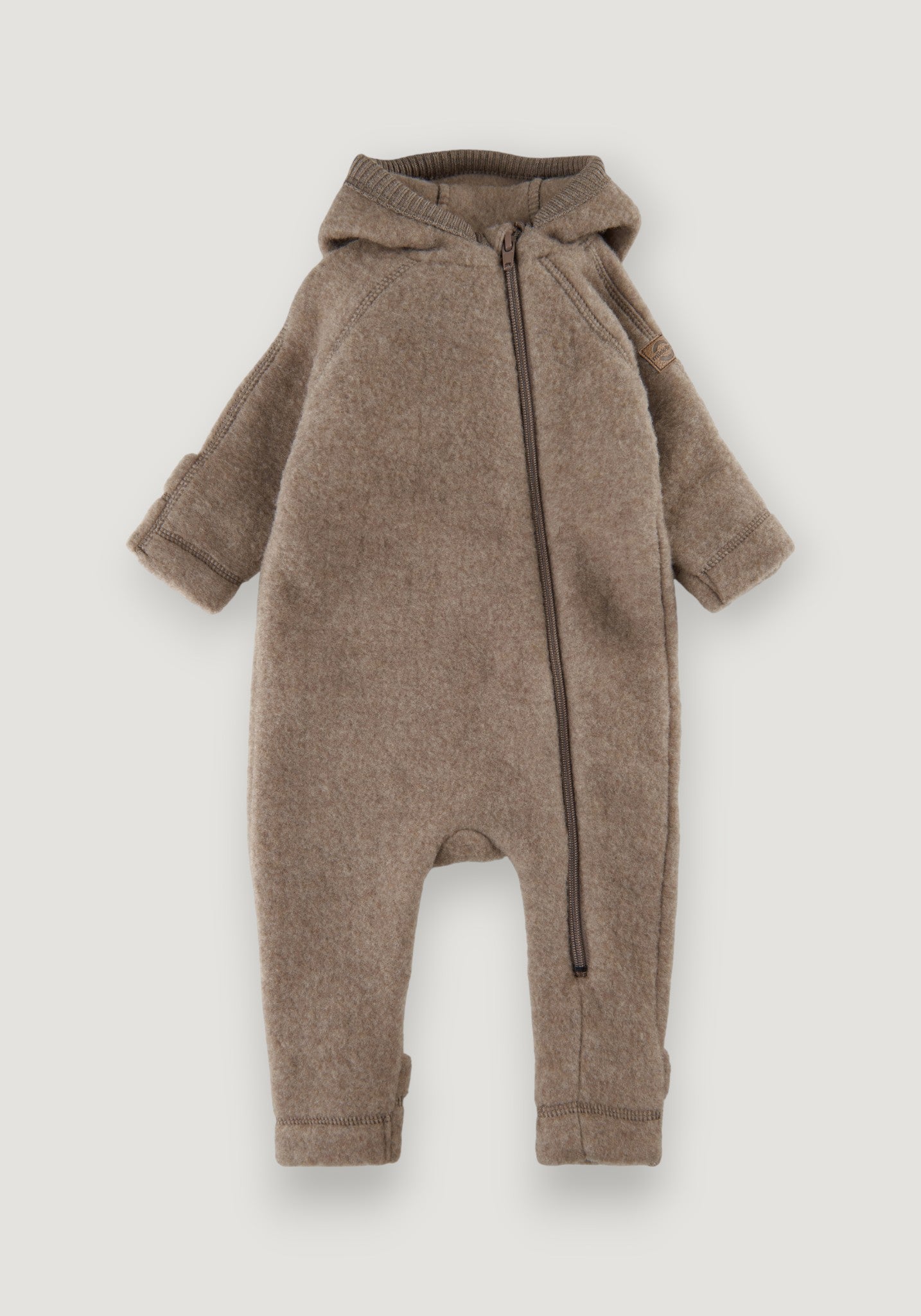 Salopetă cu mănuși și botoși fleece din lână merinos - Teddy Bear Melange Denver