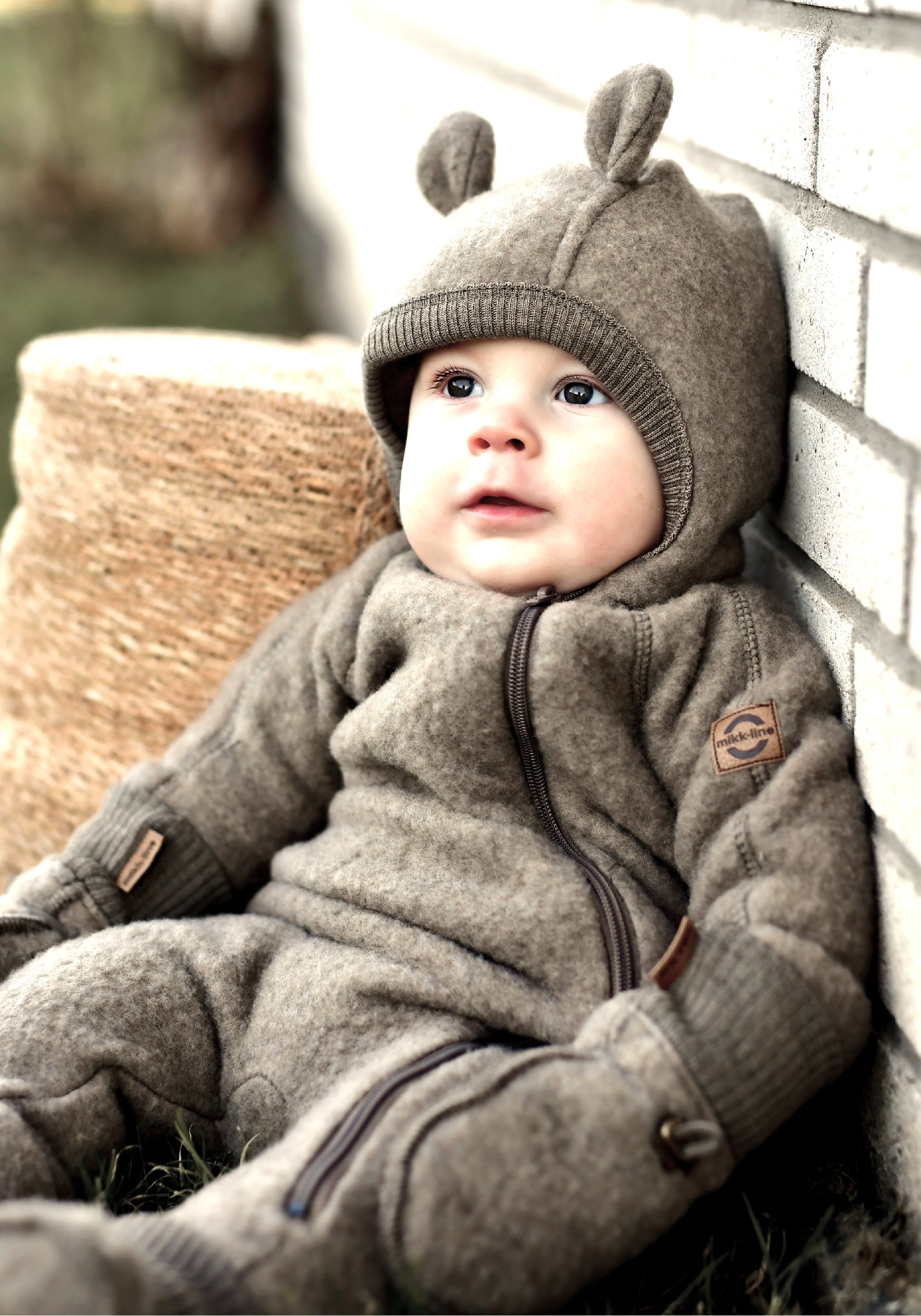 Salopetă cu mănuși și botoși fleece din lână merinos - Teddy Bear Melange Denver