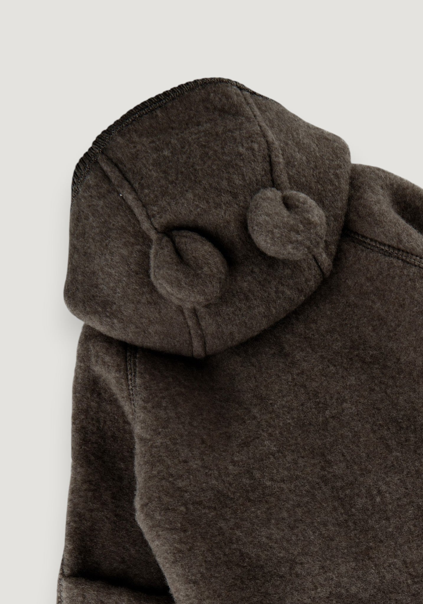 Salopetă cu mănuși și botoși fleece din lână merinos - Teddy Dark Brown Melange