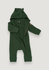 Salopetă cu mănuși și botoși fleece din lână merinos - Teddy Kombu Green