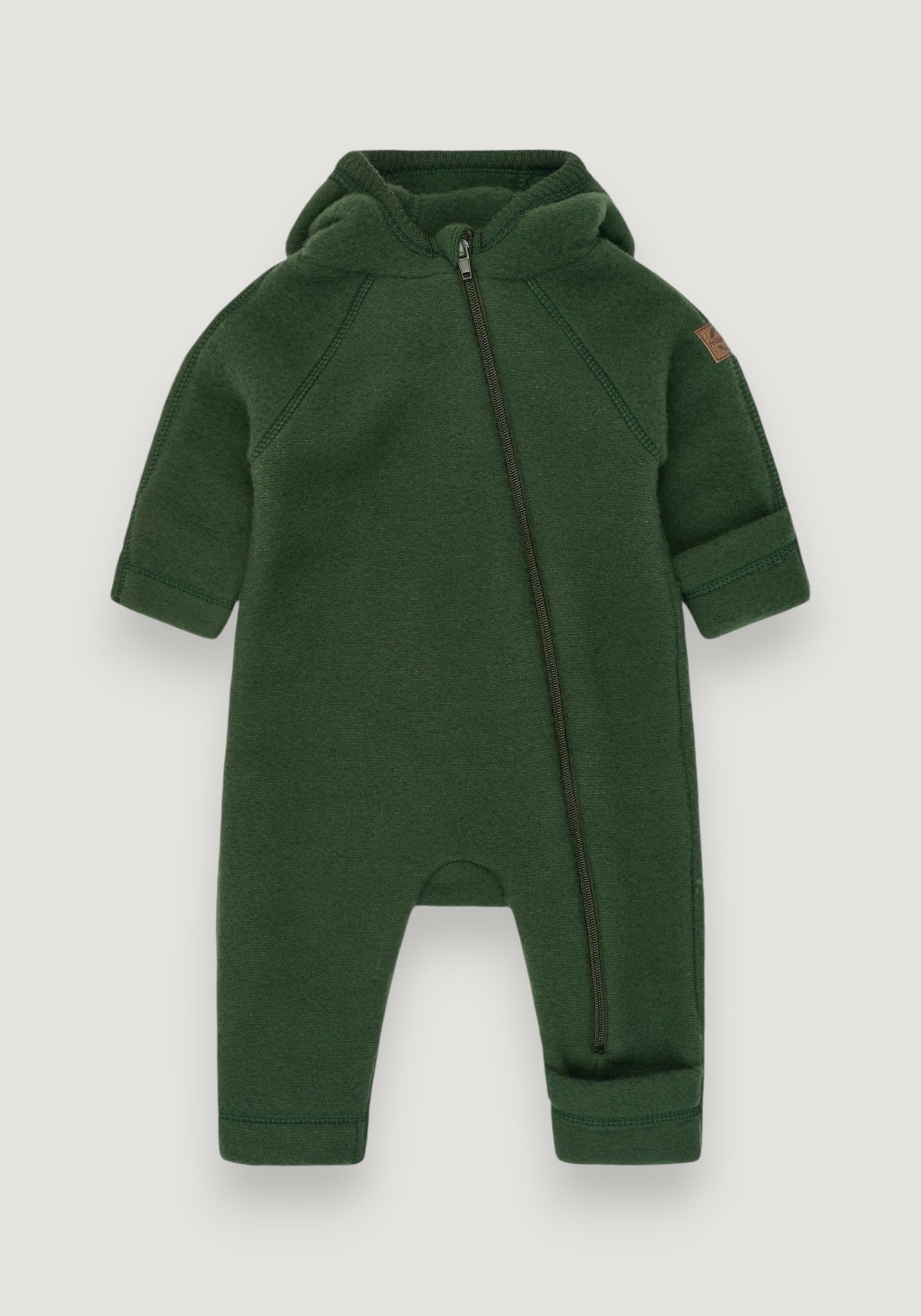 Salopetă cu mănuși și botoși fleece din lână merinos - Teddy Kombu Green