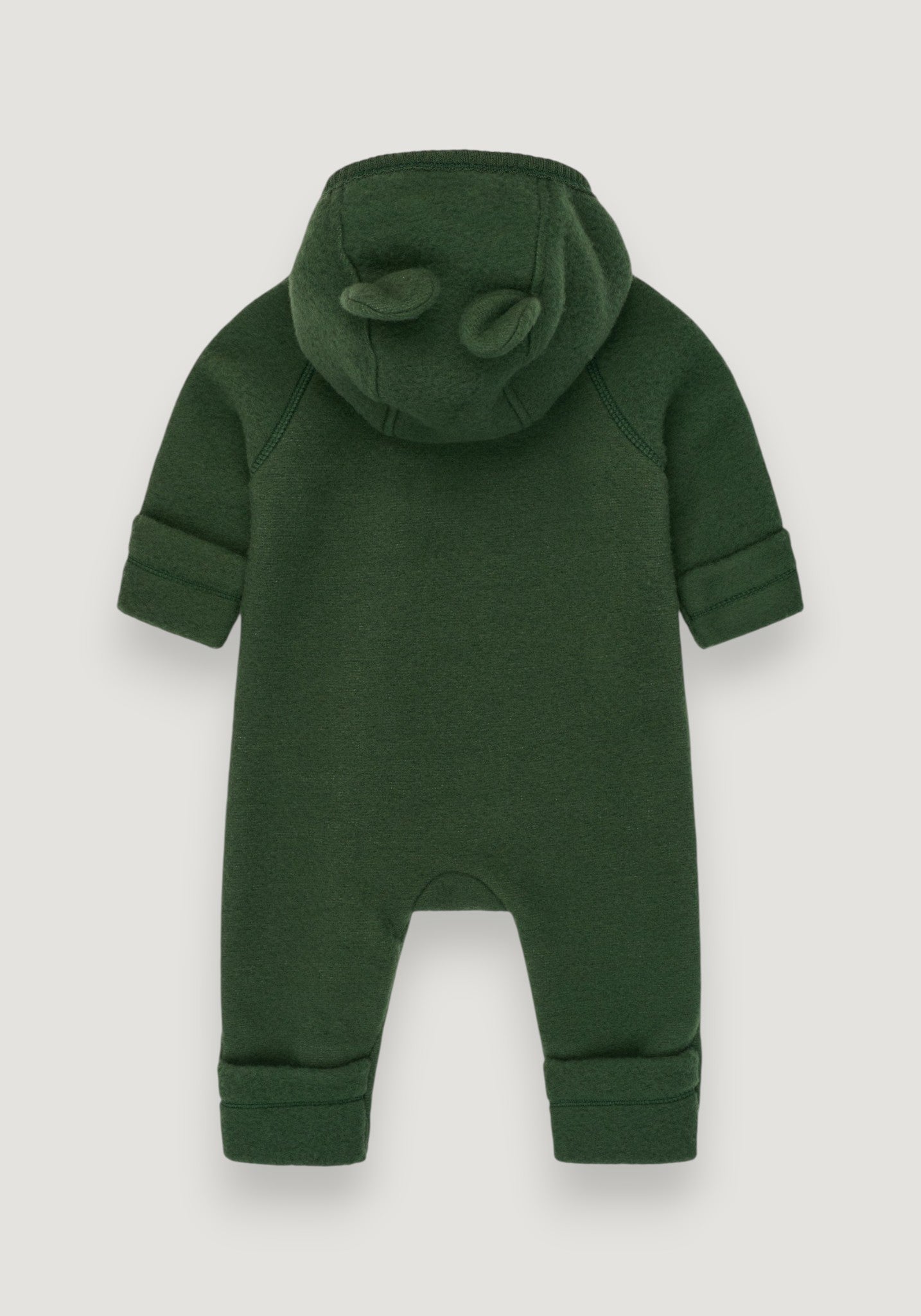 Salopetă cu mănuși și botoși fleece din lână merinos - Teddy Kombu Green