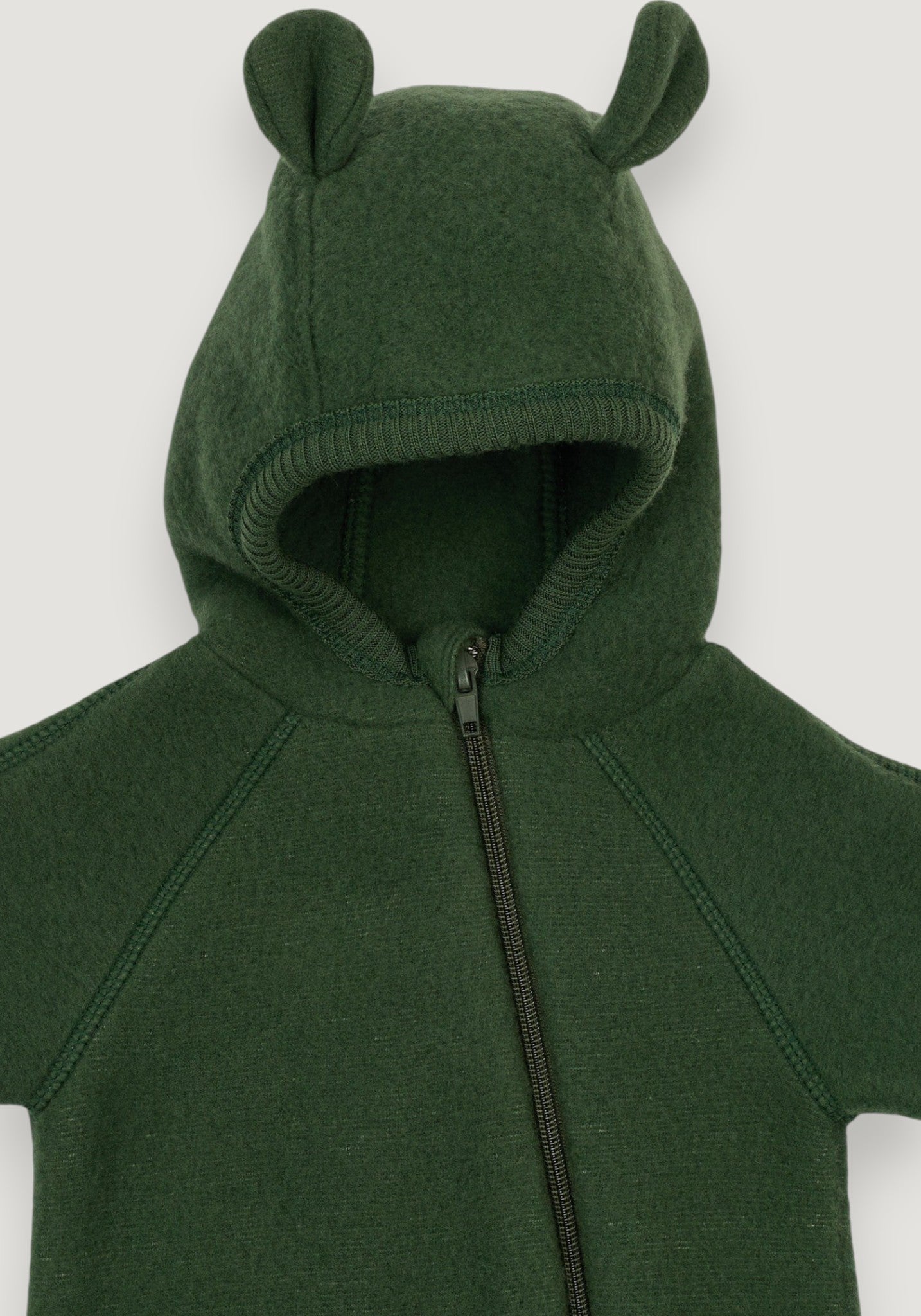Salopetă cu mănuși și botoși fleece din lână merinos - Teddy Kombu Green