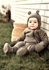 Salopetă cu mănuși și botoși fleece din lână merinos - Teddy Melange Denver